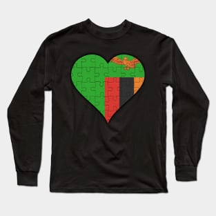 Zambian Jigsaw Puzzle Heart Design - Gift for Zambian With Zambia Roots Long Sleeve T-Shirt